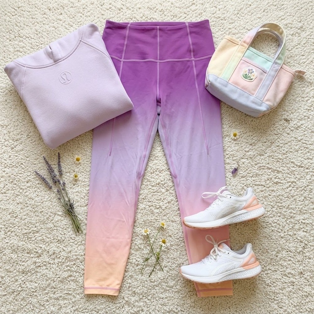 Sweaty Betty Super Soft 7/8 Yoga Leggings Purple Peach Ombre Sunset Size 8 M
